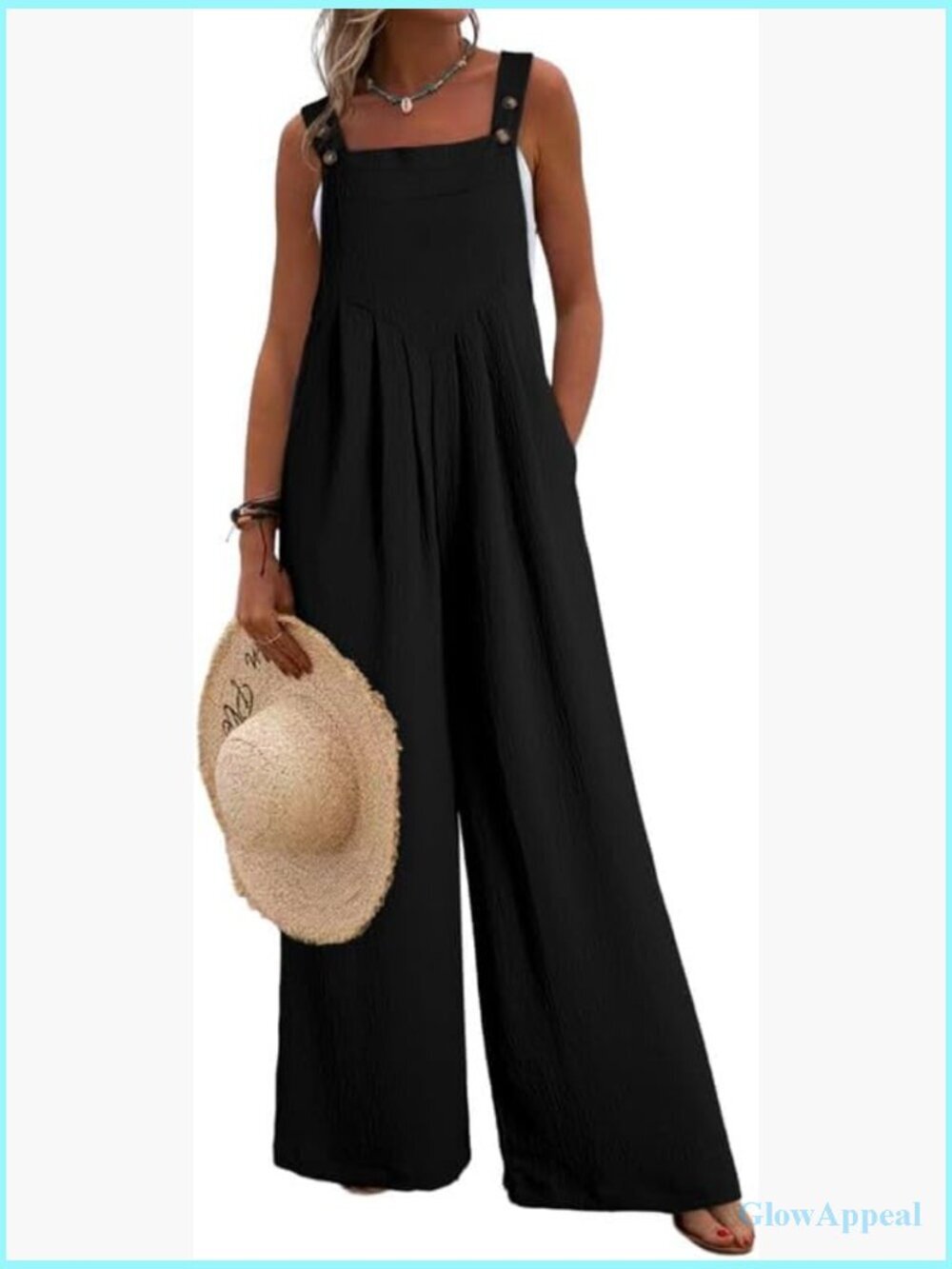 Casual Loose Overalls Jumpsuit One Piece Sleeveless Wide Leg Long Pant Romper